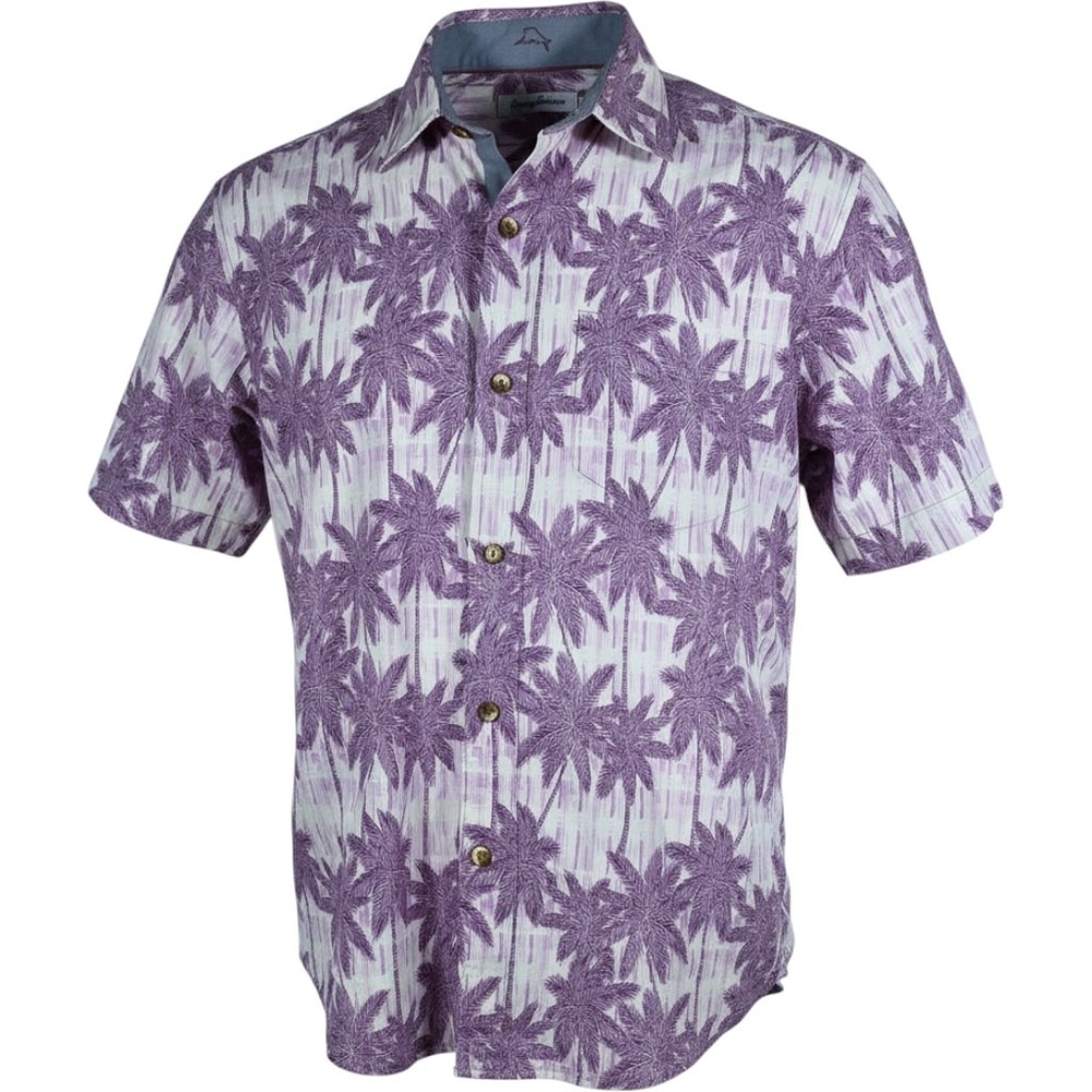 Tommy Bahama IslandZone Men's Medium Purple Palm Tree Silk Blend Button Shirt